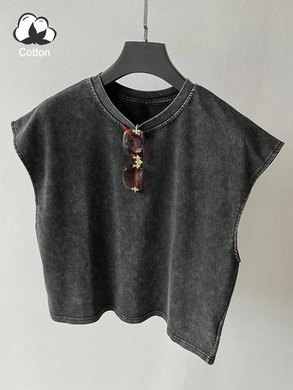 Men'S All-Season Casual Washed Solid Color Retro Vest Casual Comfortable Pure Cotton High-Quality Streetwear Vest