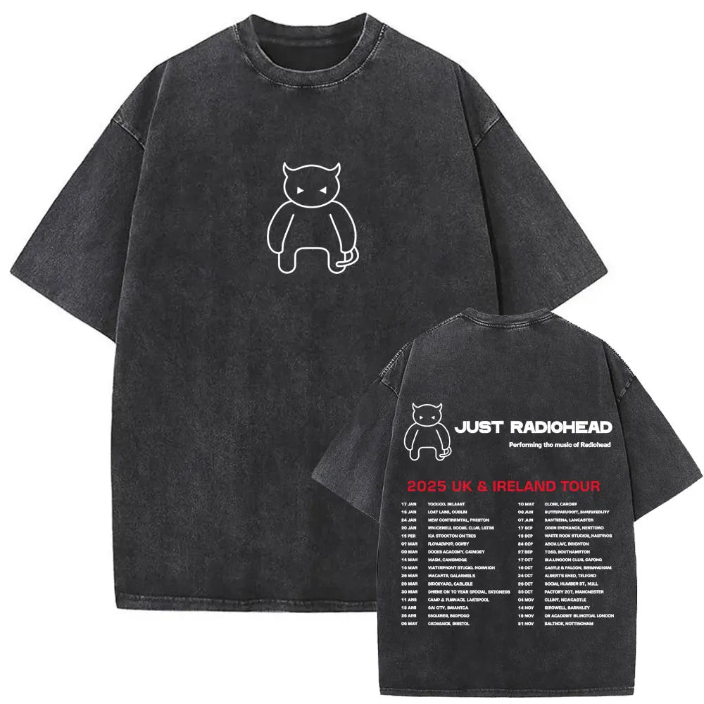 Washed Vintage Radiohead Music Album Cover Graphic T-Shirt Men Women Retro Rock Gothic T Shirt Men'S 90S Oversized Short Sleeve