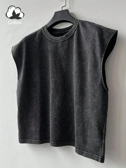 Men'S All-Season Casual Washed Solid Color Retro Vest Casual Comfortable Pure Cotton High-Quality Streetwear Vest