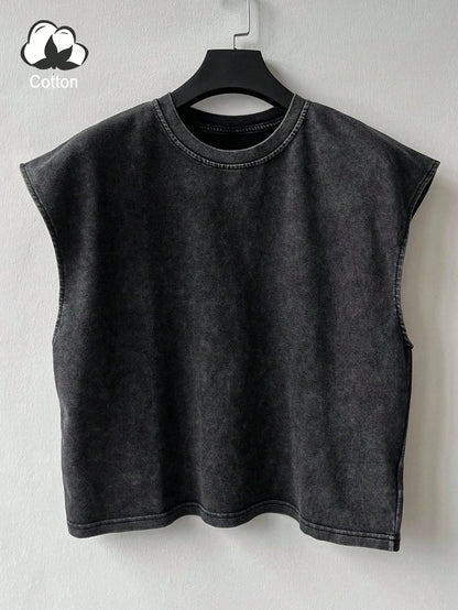 Men'S All-Season Casual Washed Solid Color Retro Vest Casual Comfortable Pure Cotton High-Quality Streetwear Vest